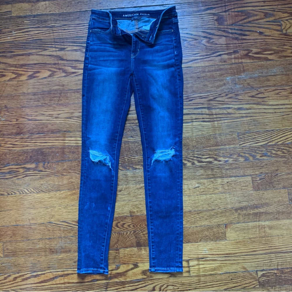 American Eagle Outfitters Super-Hi Jeggings | Tall AE Skinny Distressed Jeans